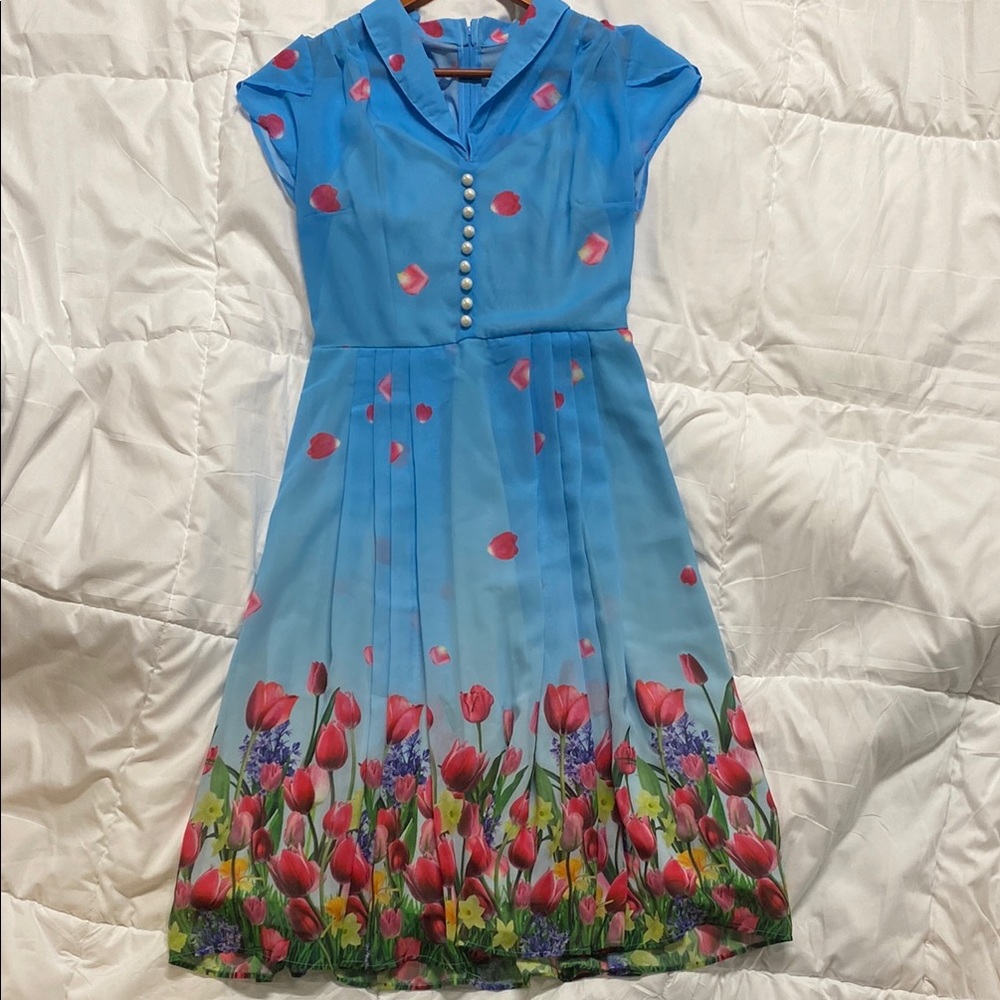 Hell Bunny Blue Floral Dress